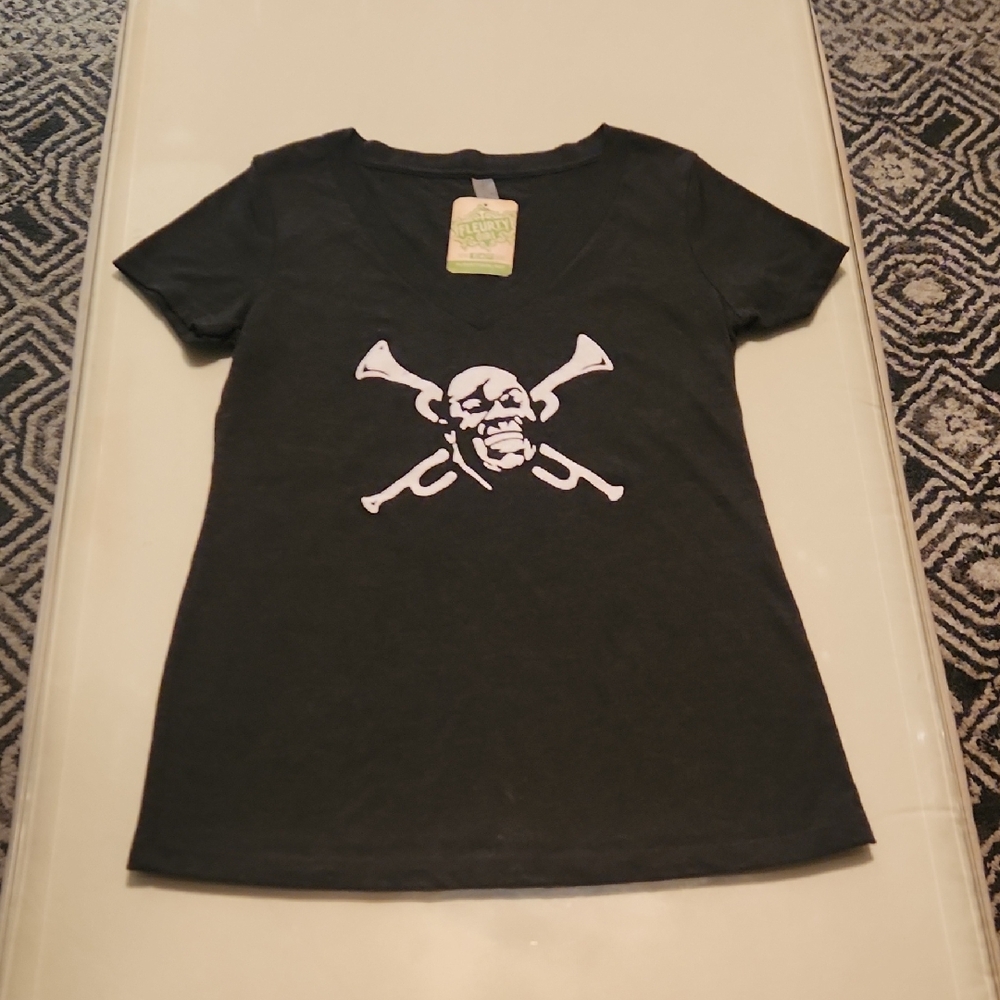 Fleurty Girl Black T-Shirt NOLA Style Trumpet Design Size M NWT